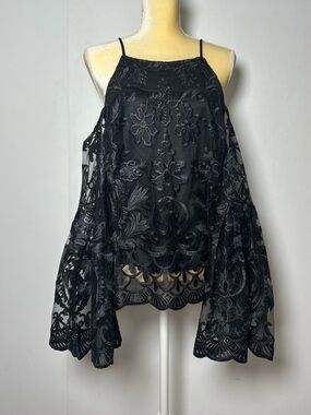VENUS Black Lace Cold Shoulder Blouse Top - Size 16 Plus